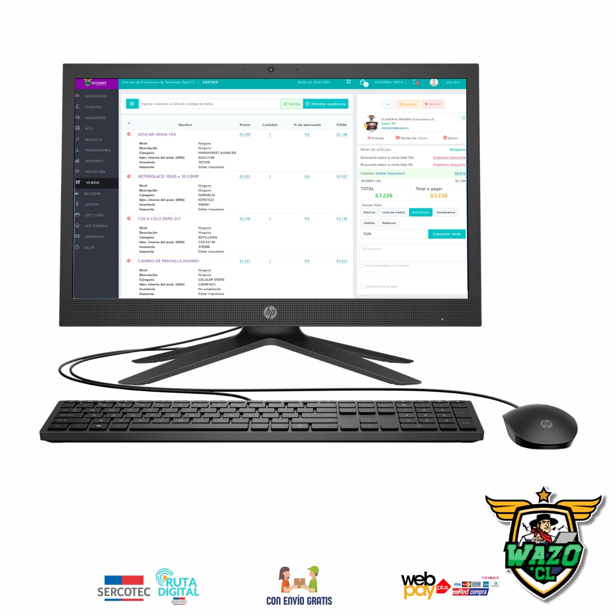 Kit Punto de Venta WAZO AIO Retail | Computador All-in-One con Lector de Barras para Comercios