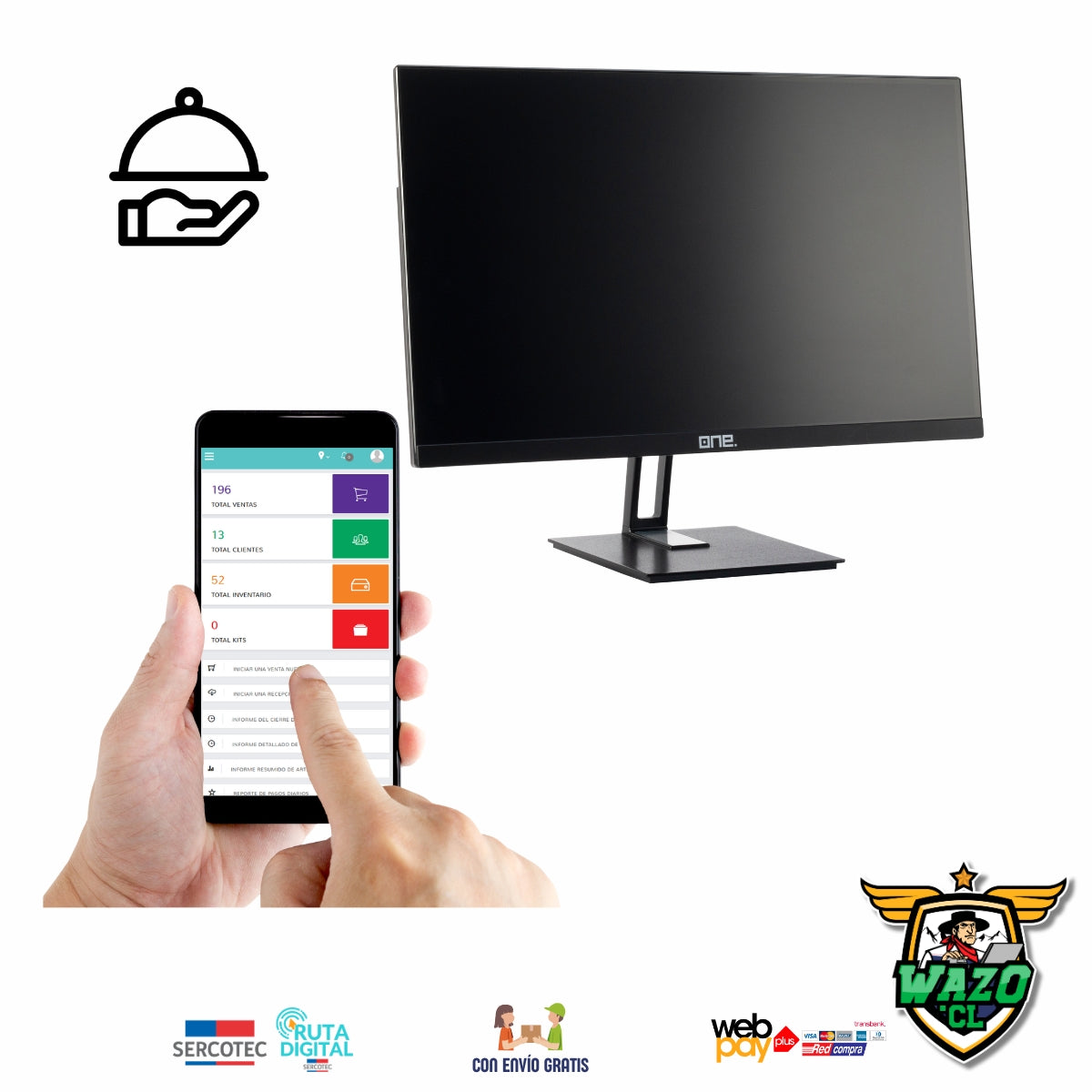Kit POS Gastronómico WAZO ONE RESTO | Sistema All-in-One con Doble Impresora de 80mm