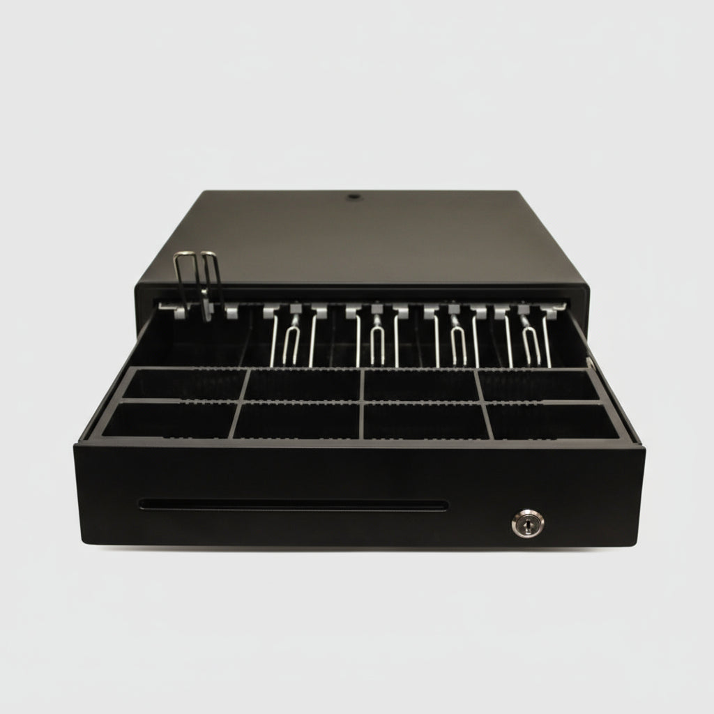 Gaveta de Dinero BARPOS TC-415 | 5 Billetes + 8 Monedas, RJ-11 y Serial, Construcción Metálica