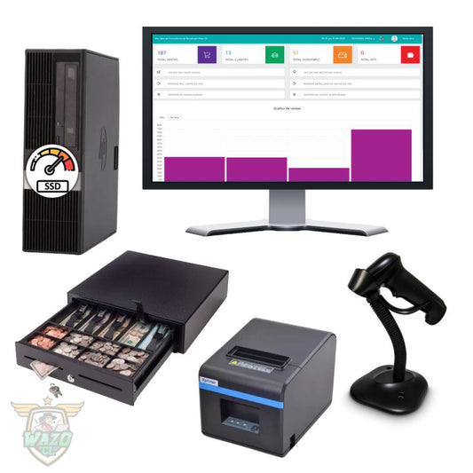 Punto de Venta Wazo | PC, Impresora 80mm, Lector y Software