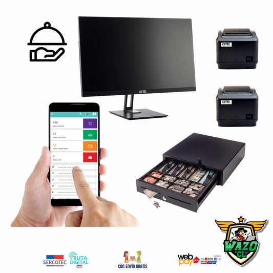 Kit POS Gastronómico WAZO ONE RESTO | Sistema All-in-One con Doble Impresora de 80mm