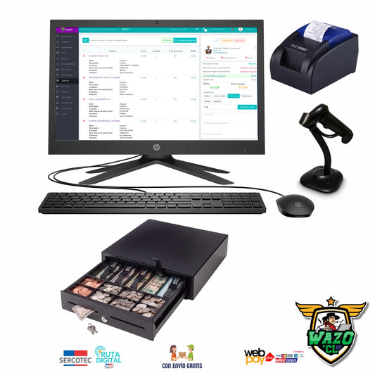 Kit Punto de Venta WAZO AIO Retail | Computador All-in-One con Lector de Barras para Comercios