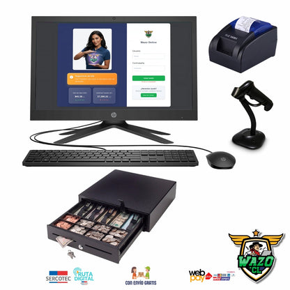 Kit Punto de Venta WAZO AIO Retail | Computador All-in-One con Lector de Barras para Comercios