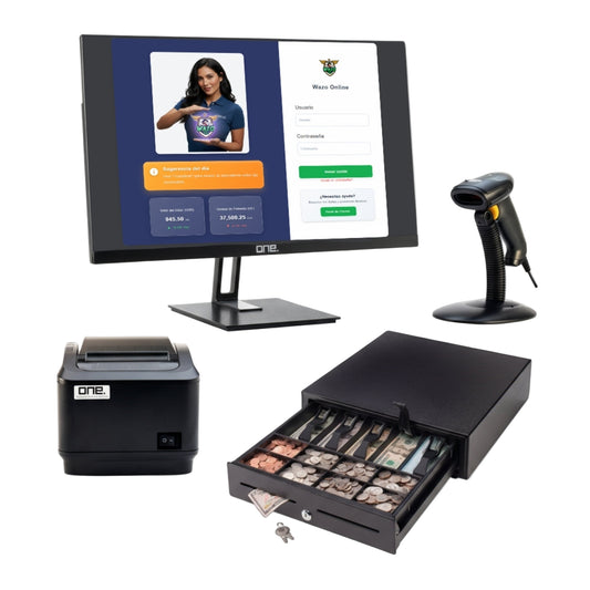 Kit Punto de Venta WAZO ONE POS 1 | Sistema AIO Premium con Lector de Barras para Comercios