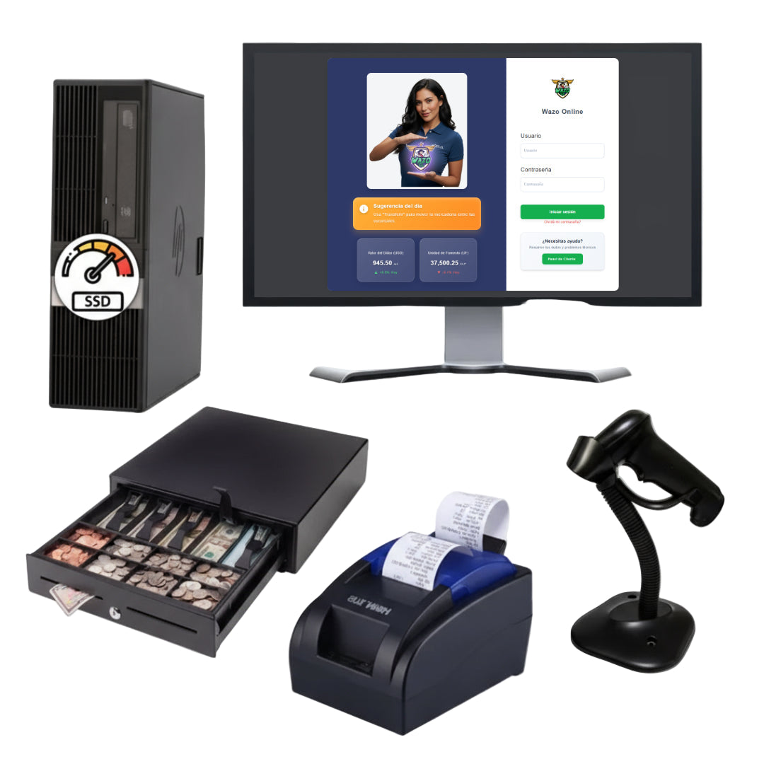 Kit Punto de Venta WAZO Retail Reacondicionado | POS Económico con Lector de Barras
