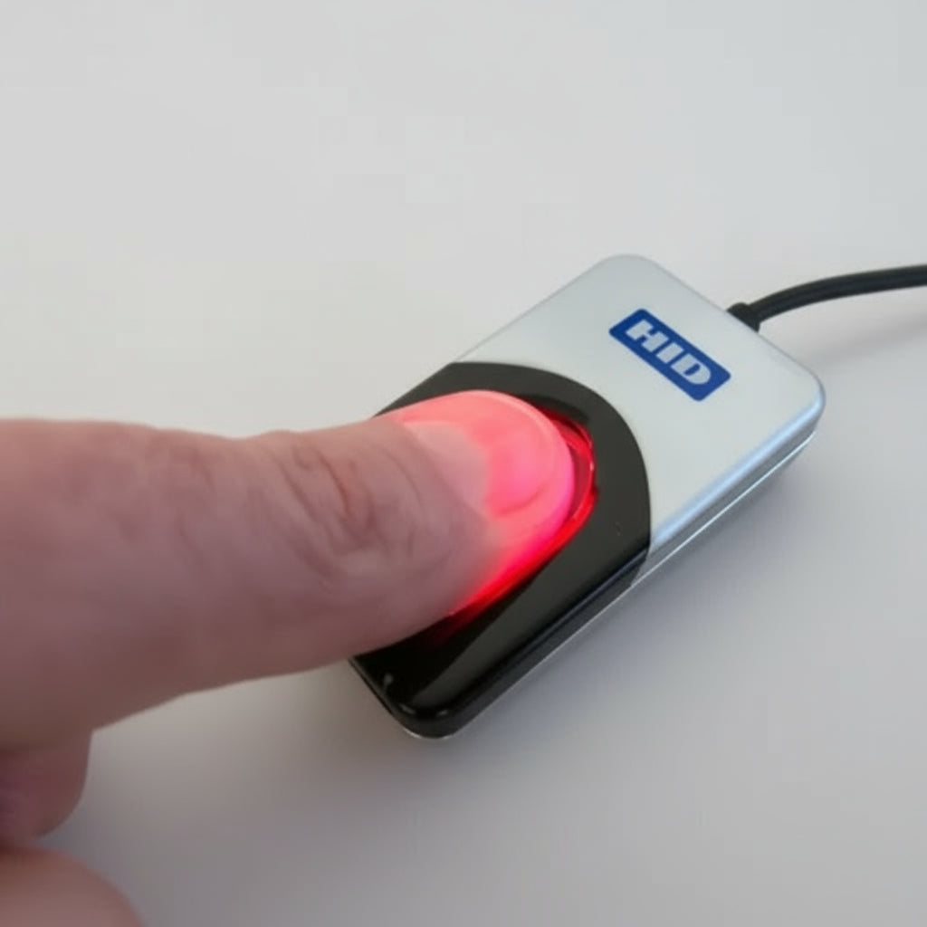 Lector de Huellas Dactilares HID UAREU 4500 | USB 2.0, LED Azul, Tecnología Óptica y Cifrado Biométrico
